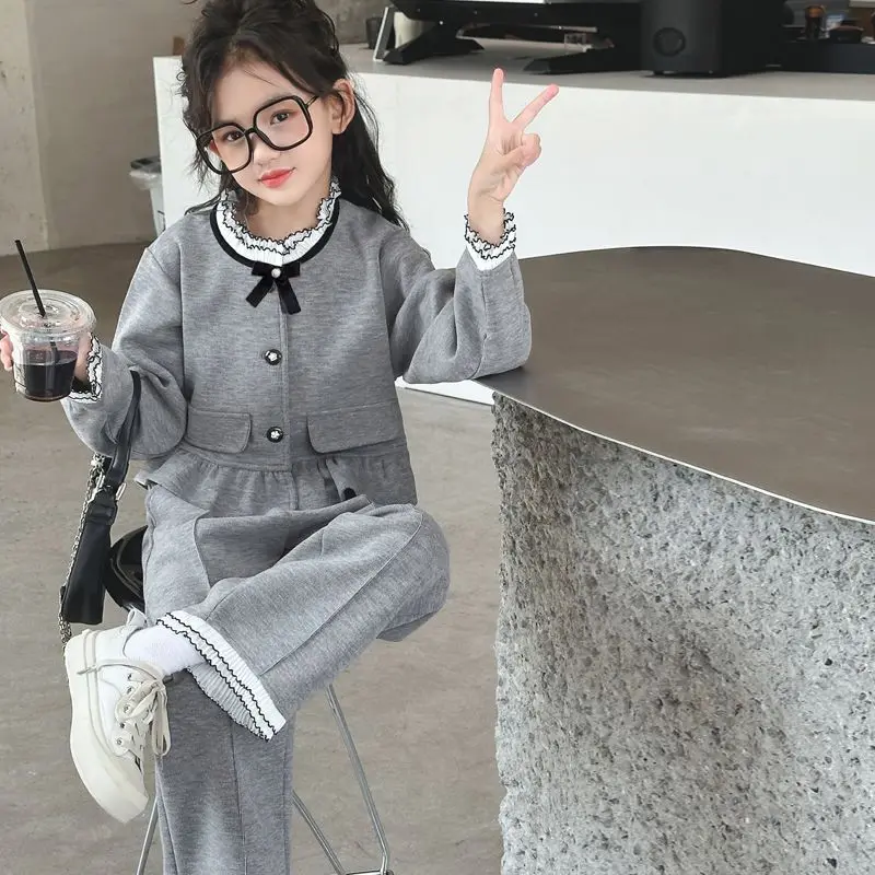 

Children Autumn Set 2025 New Korean Lace Flared Pants Two-piece Set Small Fragrant Style Children Clothing