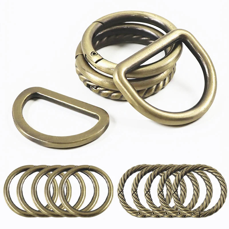 

10Pcs Brass Metal Rings Buckle for Sewing 20/25/32/38mm Bag Strap Spring O D Ring Clasps Handbag Belt Hook Hardware Accessories
