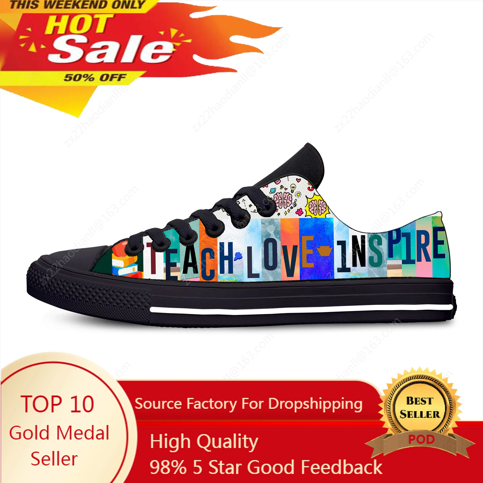 Teach Love Inspire Low Top Sneakers Mens Womens Teenager Casual Shoes Canvas Running Shoes 3D Print Breathable Lightweight shoe