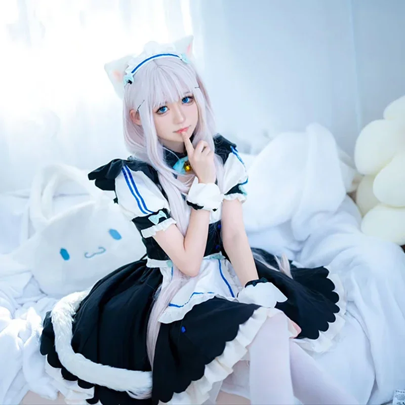 Anime NEKOPARA czekolada wanilia przebranie na karnawał słodki kociak Neko Lolita pokojówka sukienka peruka stroje dziewczyna kobiety Halloween karnawałowa spódnica