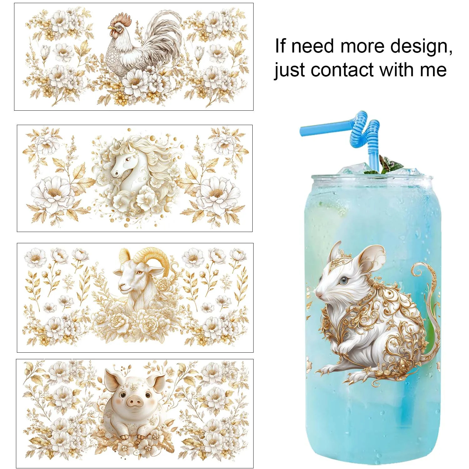 

Chinese Zodiac Cartoon Theme Artwork UV DTF Printing Sticker DIY Decals 3D transfers uvdtf stickers 16oz uv dtf cup wraps