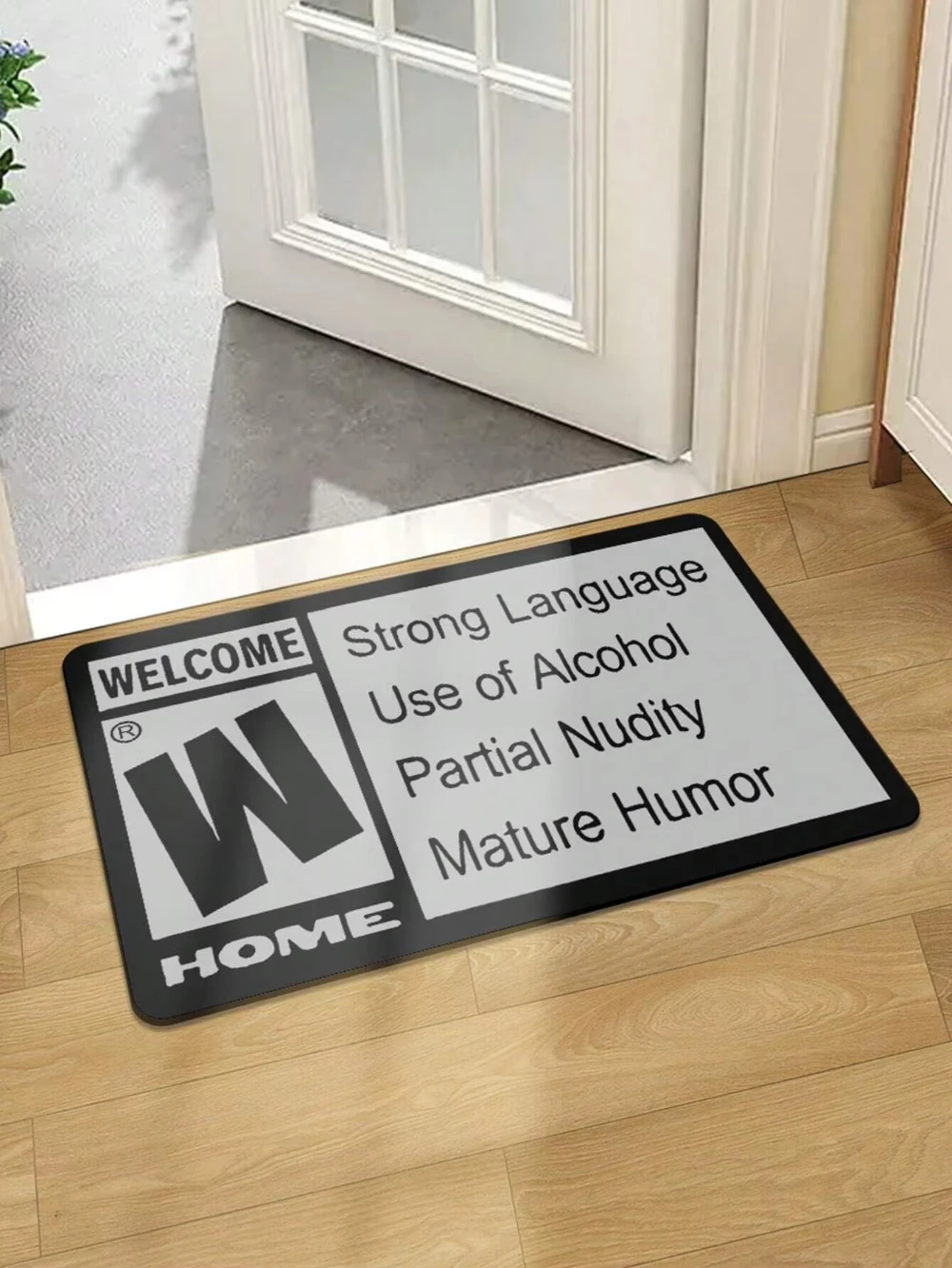 VIKAMA Funny Mature Rating Welcome Doormat, Non-Slip Absorbent Washable Floor Rug for Entryway, Porch & Man Cave