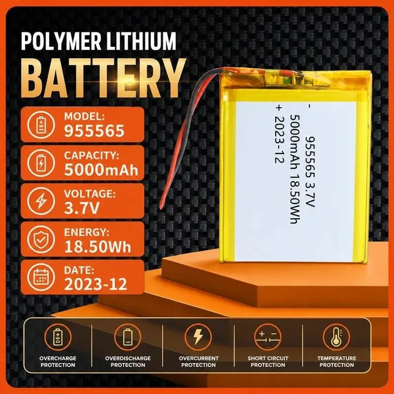 100pcs for 955565 Polymer Lithium Battery 5000mAh 3.7V Mobile Power Supply for Hand Warmer Heating Clothing Rechargeable Battery
