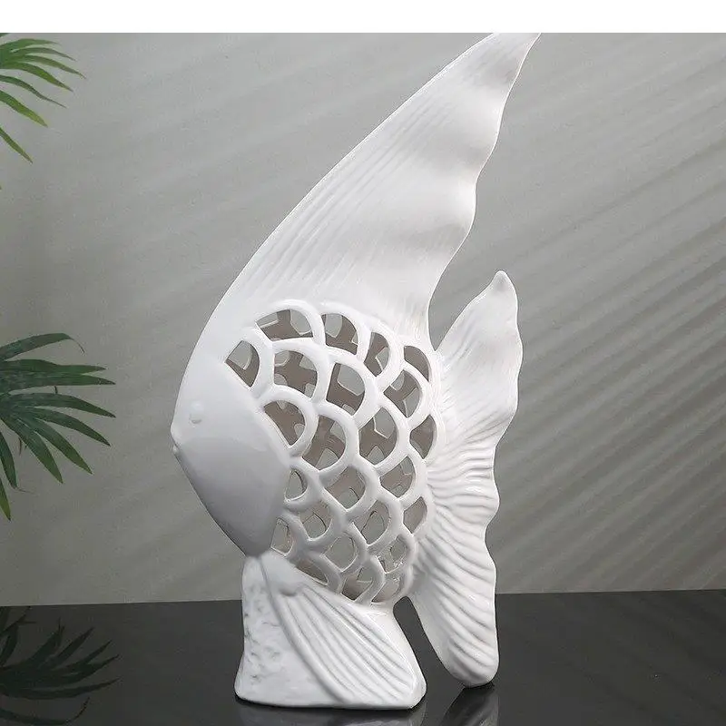 

Hollowed Ceramic Fish Crafts Desk Decoration Modern Ornaments White Porcelain Sculpture Room Aesthetics Decor