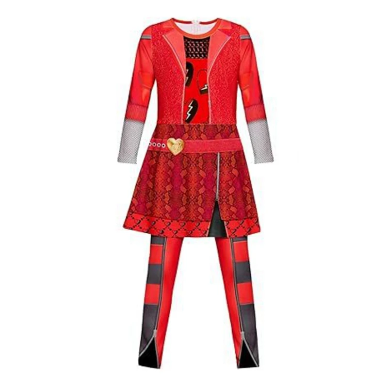 Costume de Princesse Rouge pour Fille, Combinaisons avec Perruque, Tenues d'Halloween, Cosplay, 5-12 Ans