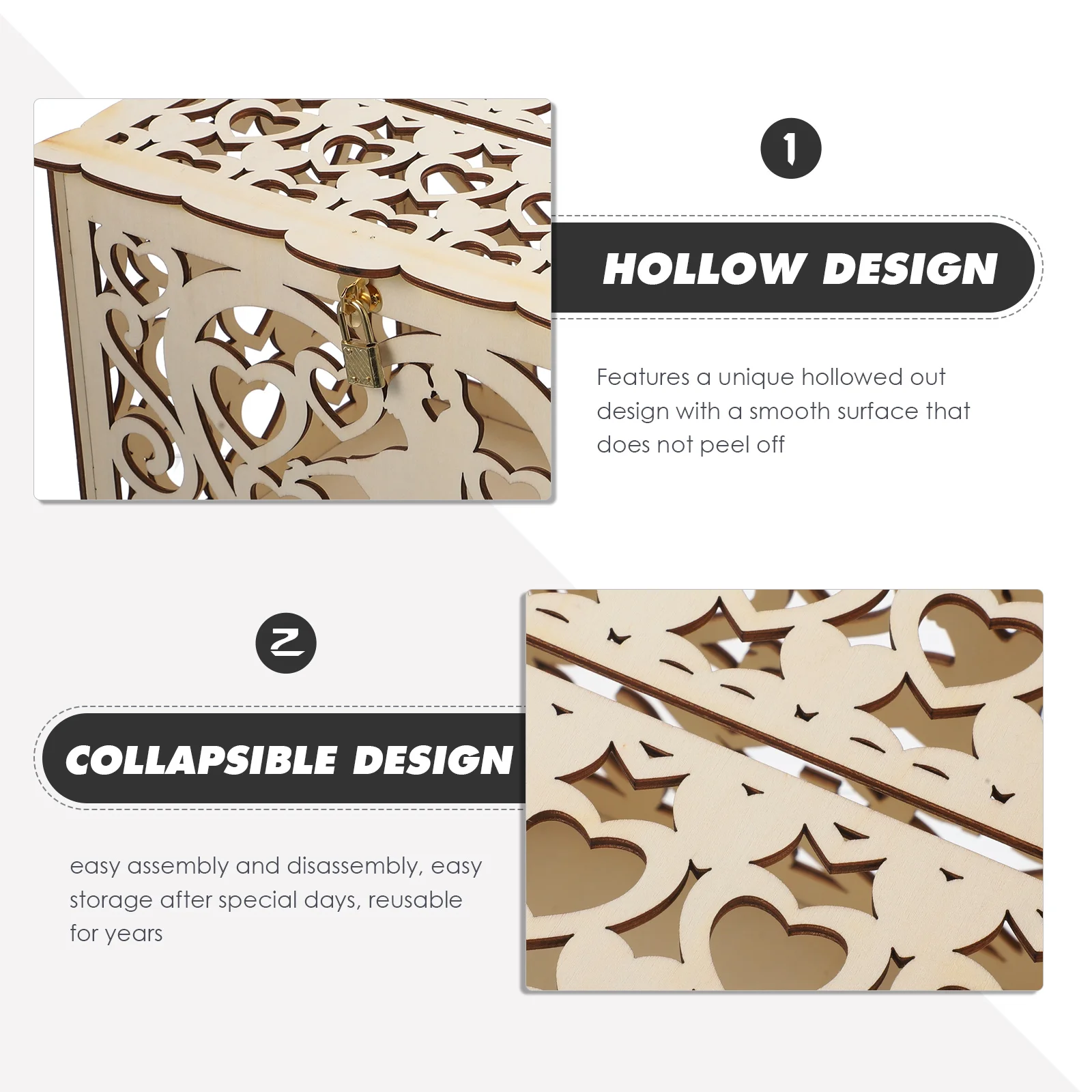 

Wooden Wedding Card Box Rustic Money Gift Keepsake Holder Hollow Design For Anniversary Birthday Shower Graduation