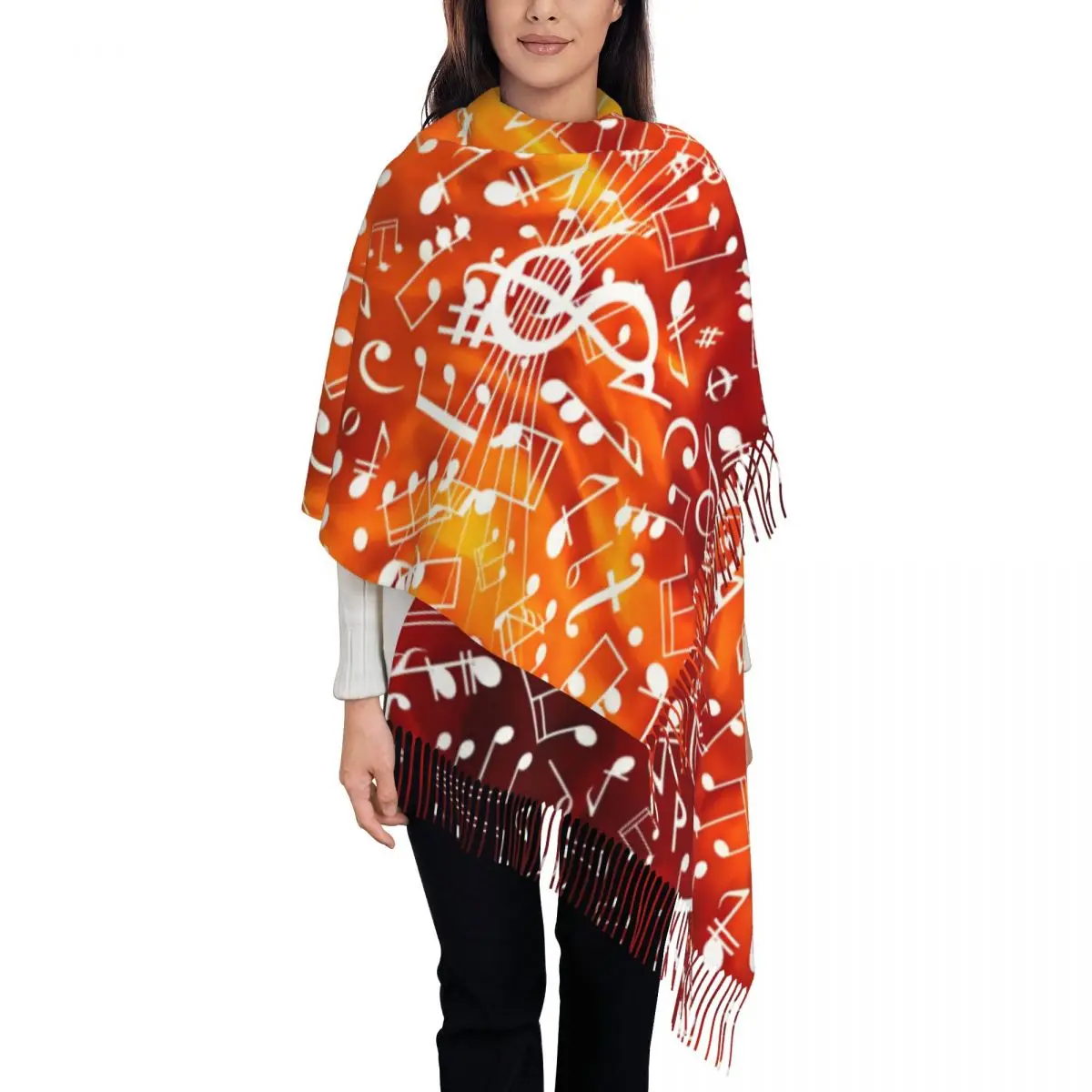 Piano Music Note Flames Pattern Shawl Wrap for Women Winter Large Soft Scarf Pashmina Shawl Scarves