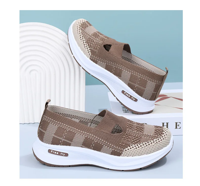 Damen-Slipper aus hohlem Netzstoff, atmungsaktiv, gestrickt, dicke Plattform, leicht, rutschfest, lässige Loafer für Mütter, Senioren, Outdoor – Detail 14