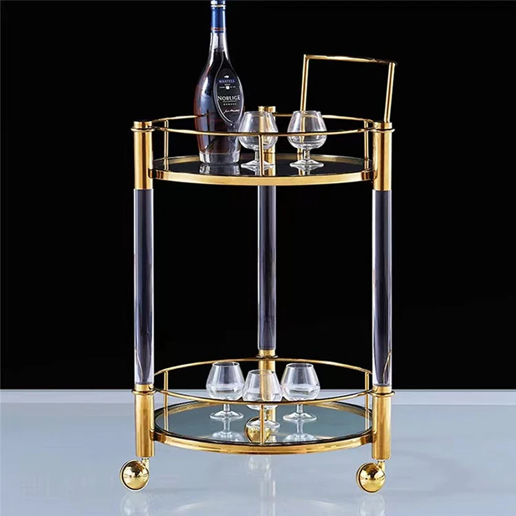 Customized Modern Clear Acrylic Metal Food Trolley, Cart for Bar and Hotel