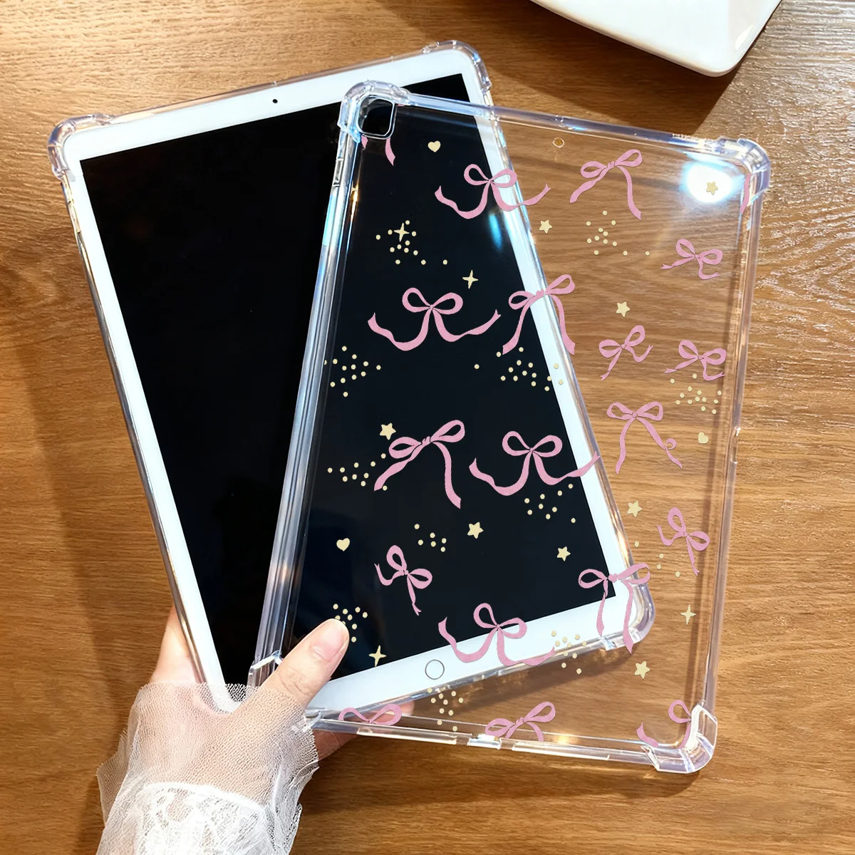 Sweet Girly Pink Bow Star Clear Tablet Case for Apple iPad Pro12.9 2015 Air 13 11 2026 Mini 7 6 5 4 3 2 1 Pro11 2024 2025 Air1