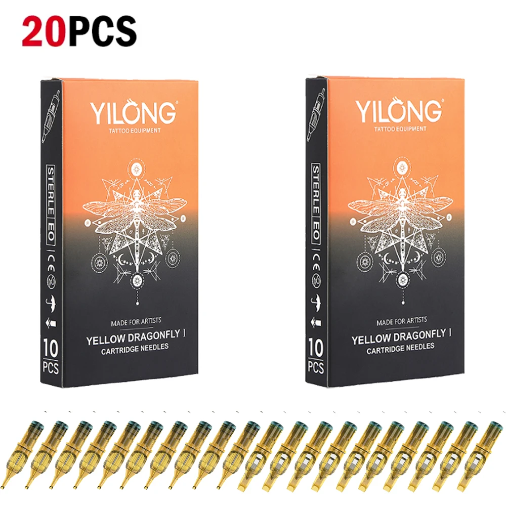 

Yilong 20pcs Yellow Dragonfly Tattoo Cartridge Disposabl Needle RL RM RS M1 For Tattoo Machine Pen Needle Accessories