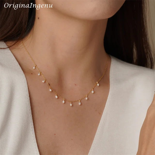 14K złoty wypełniony naturalny naszyjnik z pereł złoty Choker ręcznie robione wisiorki Collier Femme Kolye Collares Boho biżuteria z pereł dla kobiet