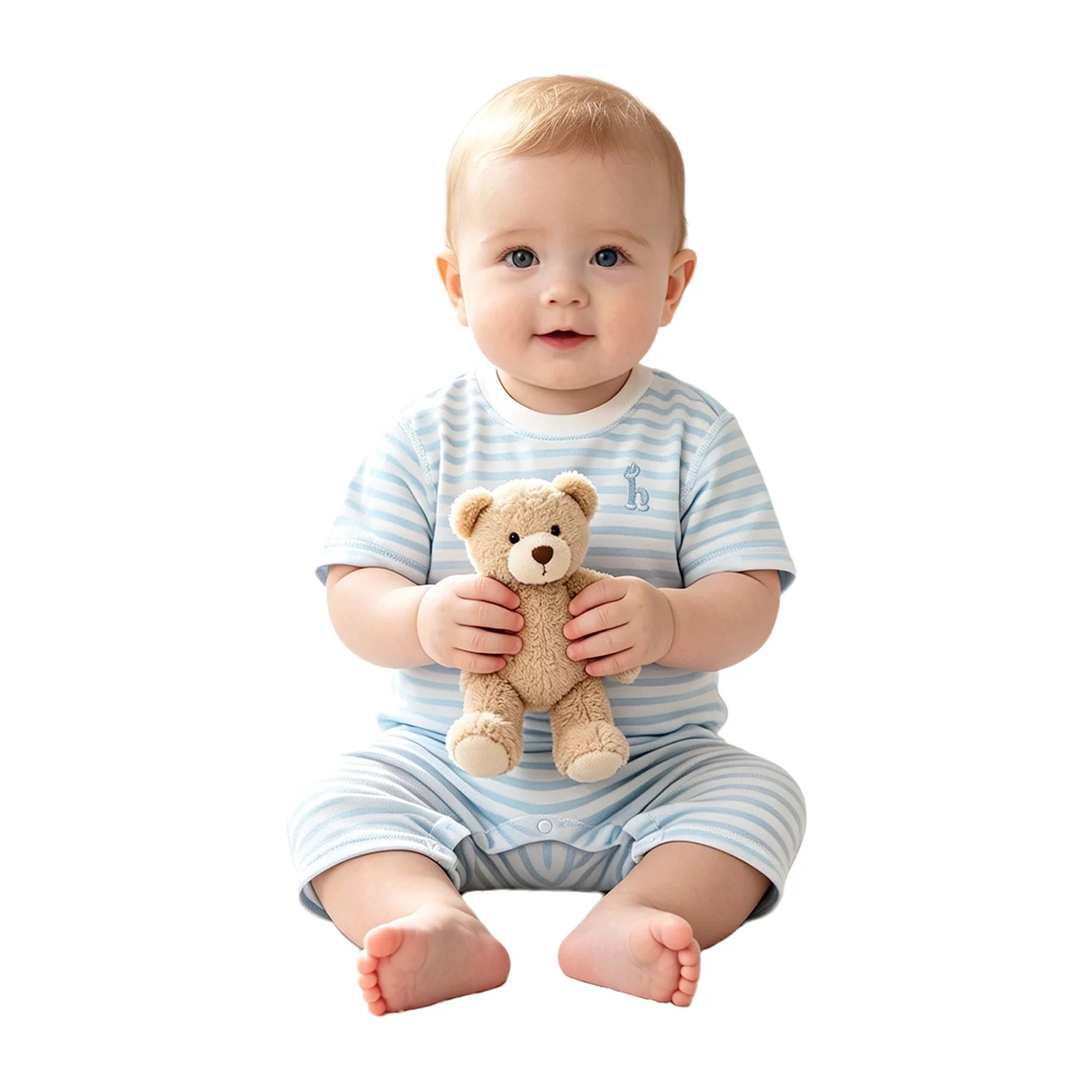 Baby Short Sleeve Striped Romper Blue White Stripe Newborn Jumpsuit Embroidery Decor Snap Crotch Infant Boys Girls Soft Bodysuit