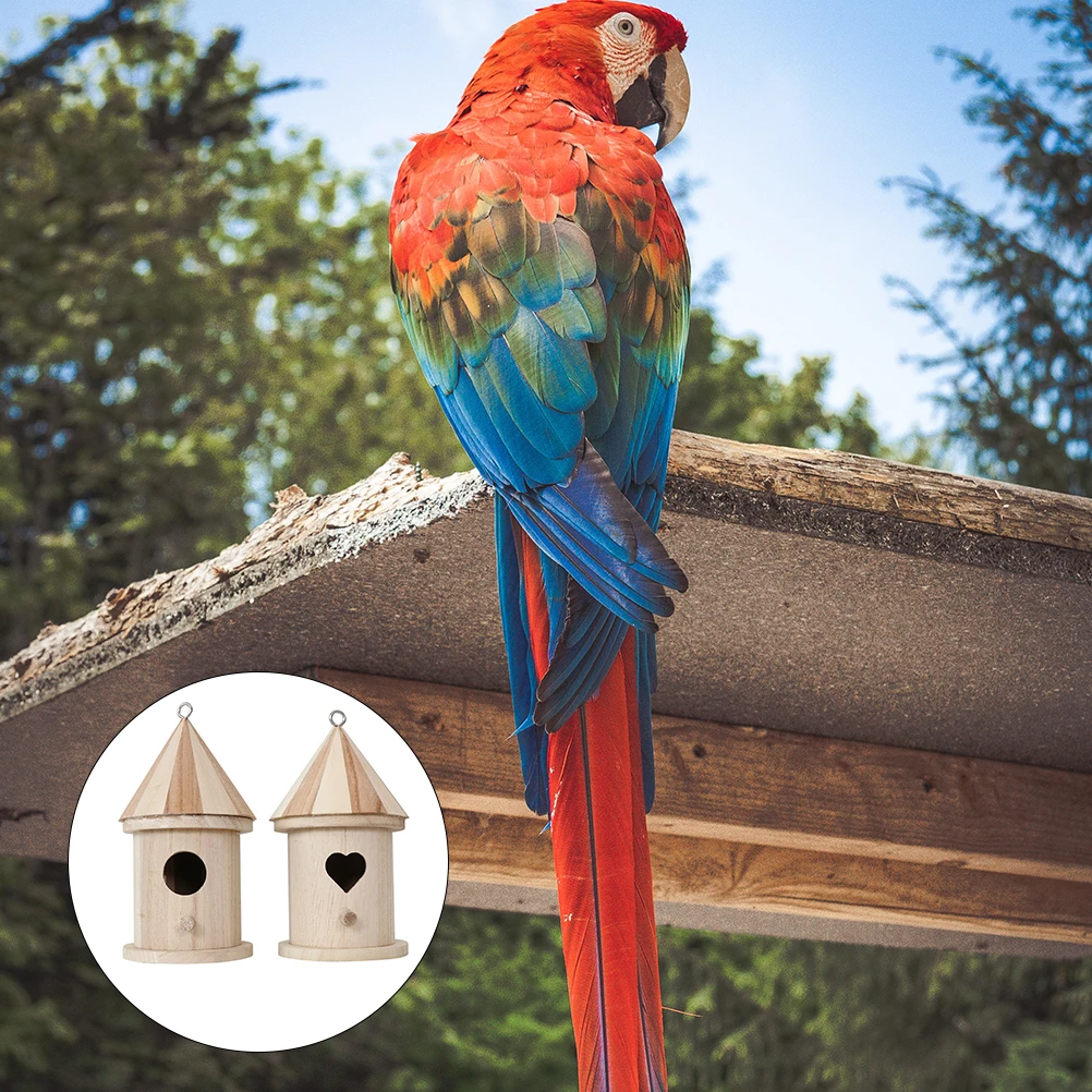 

2pcs Wooden Bird Nest Small House Pendant Light Weight For Indoor Garden Decoration Practical Nest Cage Accessories Home