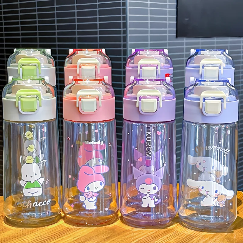 Sanrios Kuromi My Melody Childrens Cinnamoroll Plastic Water Cup Anime Kawaii Cartoon Cute Student Pop Cap Straight Drinking Cup