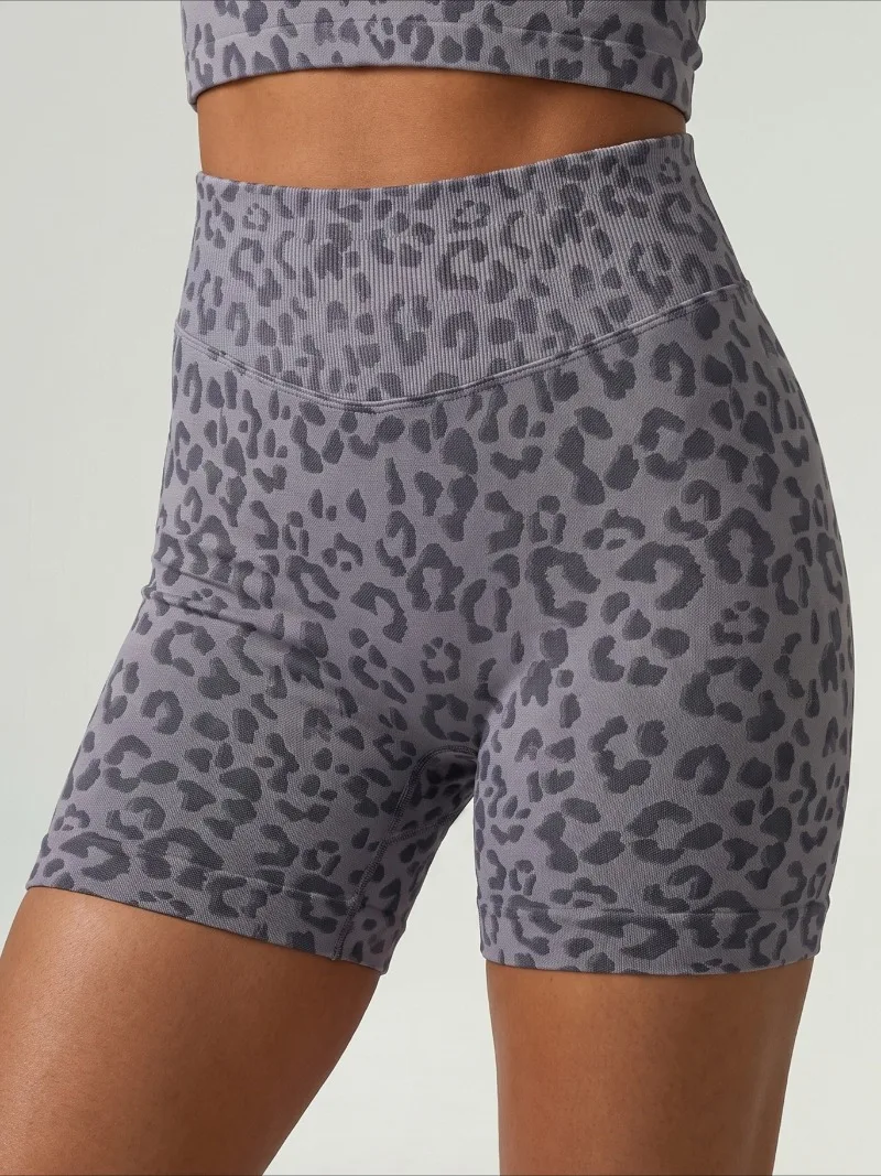 Women's Yoga Shorts Casual High Waist Leopard Tights Female Clothing Fitness Running Shorts Gym Sports Workout Short Leggings