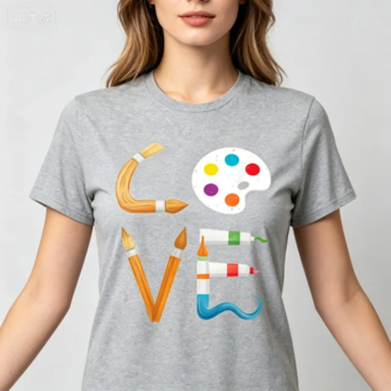 Cotton Basic Top Colorful Brush Palette Paint Tube LOVE Graphic Art Lover Inspirational Design Comfort Loose Short Sleeve Tees