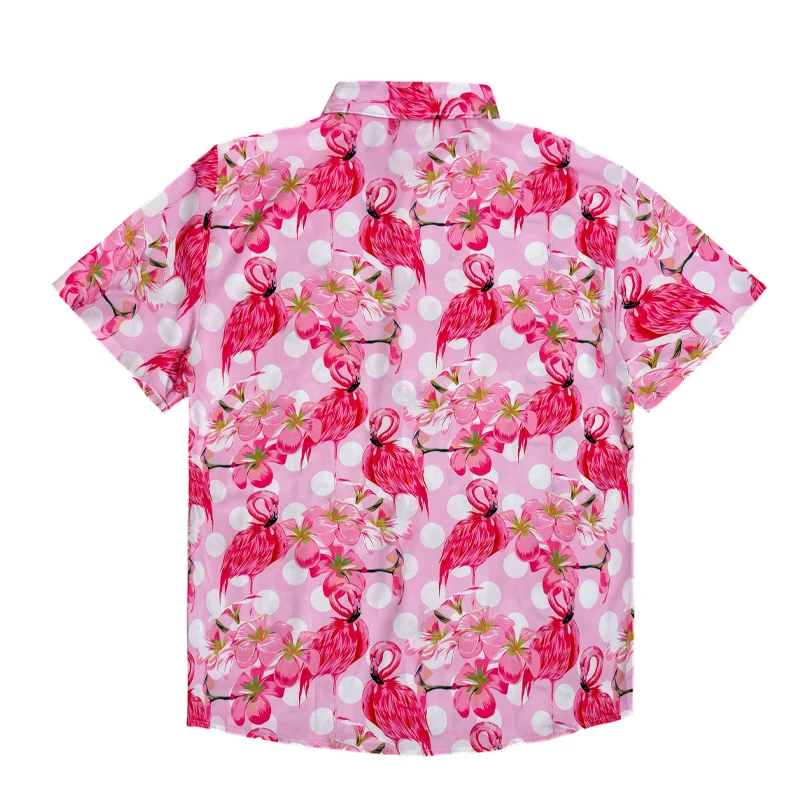 Men's Short Sleeve Tropical Flamingo Print Button-Down Shirt Casual Hawaiian Beach Party Style Lightweight Breathable Fabric