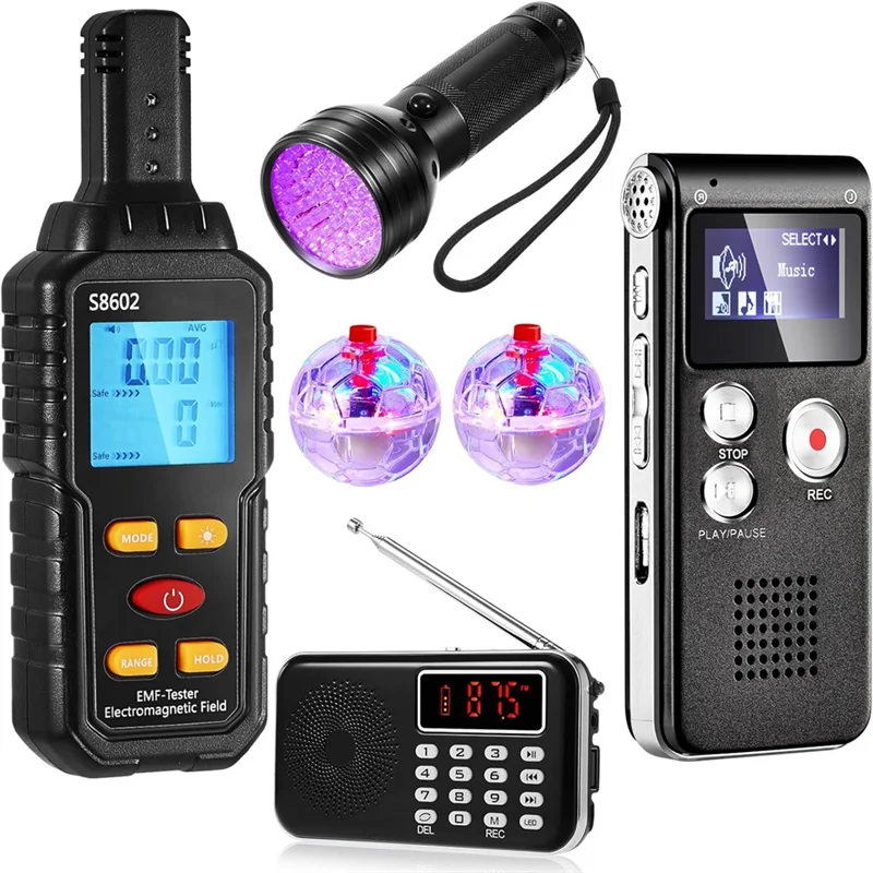 Комплект оборудования из 6 шт. 1 детектор 1 8 ГБ EVP Цифровой рекордер 1 ручной радио 1 УФ-фонарик 2 светодиода с подсветкой Cat Balls-ABJU