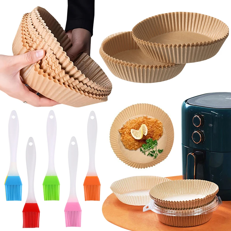 50/100PCS Air Fryer Paper Plate with Random Color Oil Brush 16cm/18cm Disposable Special Paper Plate Pad Kitchen Gadgets Set ZYF