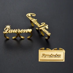 Anillos de doble nombre personalizados románticos para mujer, joyería de acero inoxidable, corazón personalizado, ajustable, anillo de citas para pareja, regalo de compromiso