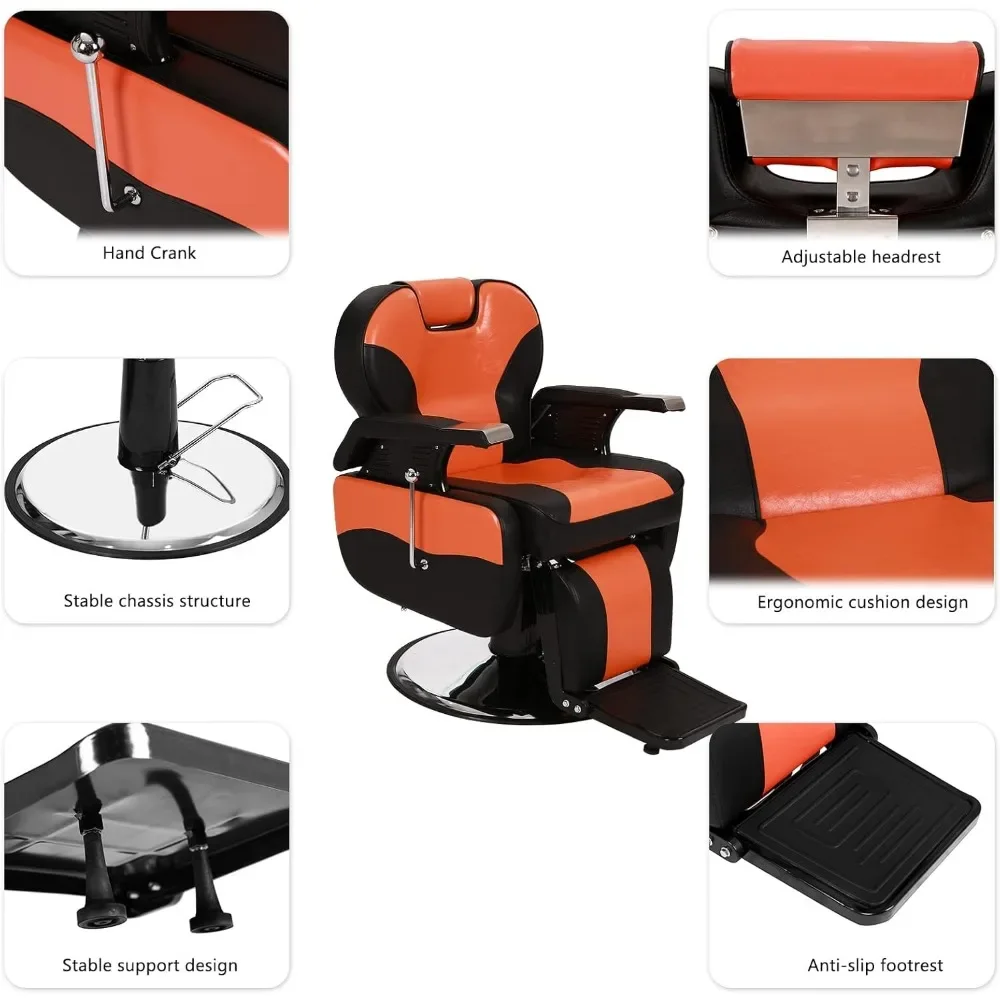 Heavy Duty Reclining Barber Chair, 360° Swivel & Height Adjustable & Supports up to 440lbs