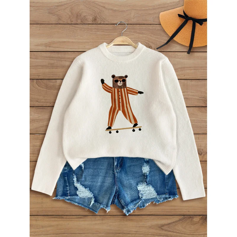 

Вязаный кардиган с принтом медведя для скейтбординга, женский осенне-зимний свитер на пуговицах, свободный крой, теплый повседневный модный подарок