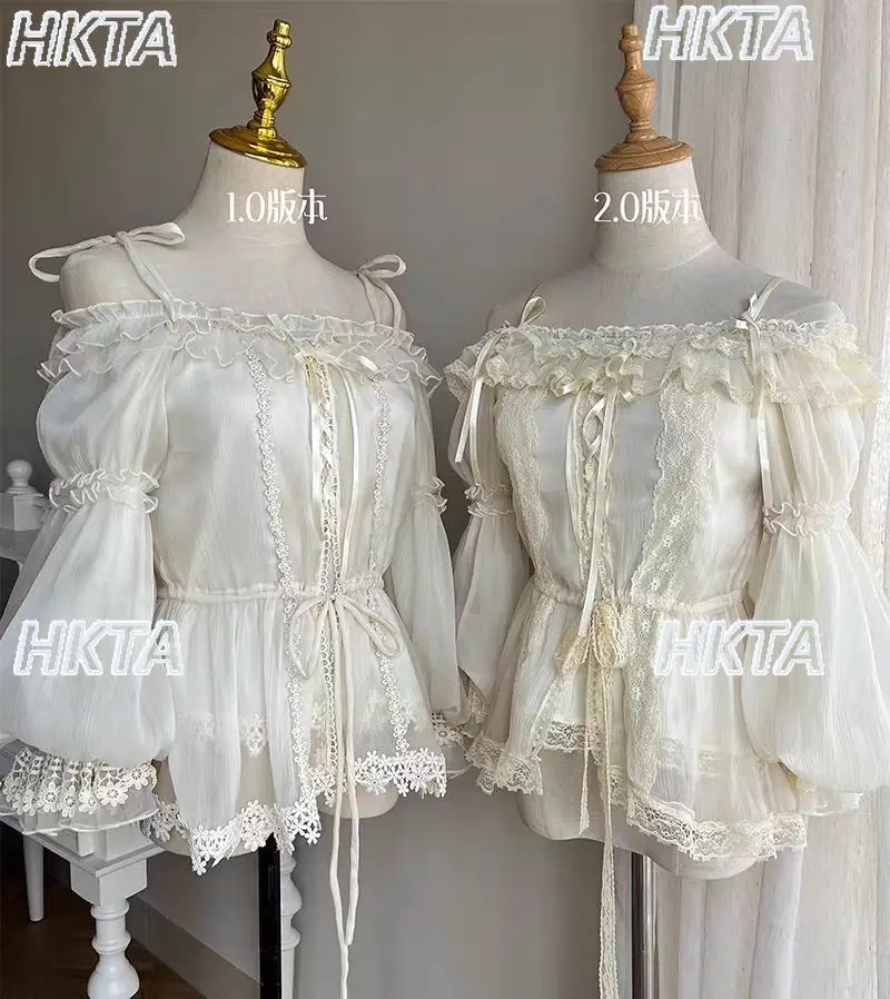 

2026 Summer New Arrival Lolita Shirt Women Girls Lantern Long Sleeve Inner Top One Shoulder Puff Sleeve White Shirts Blouse