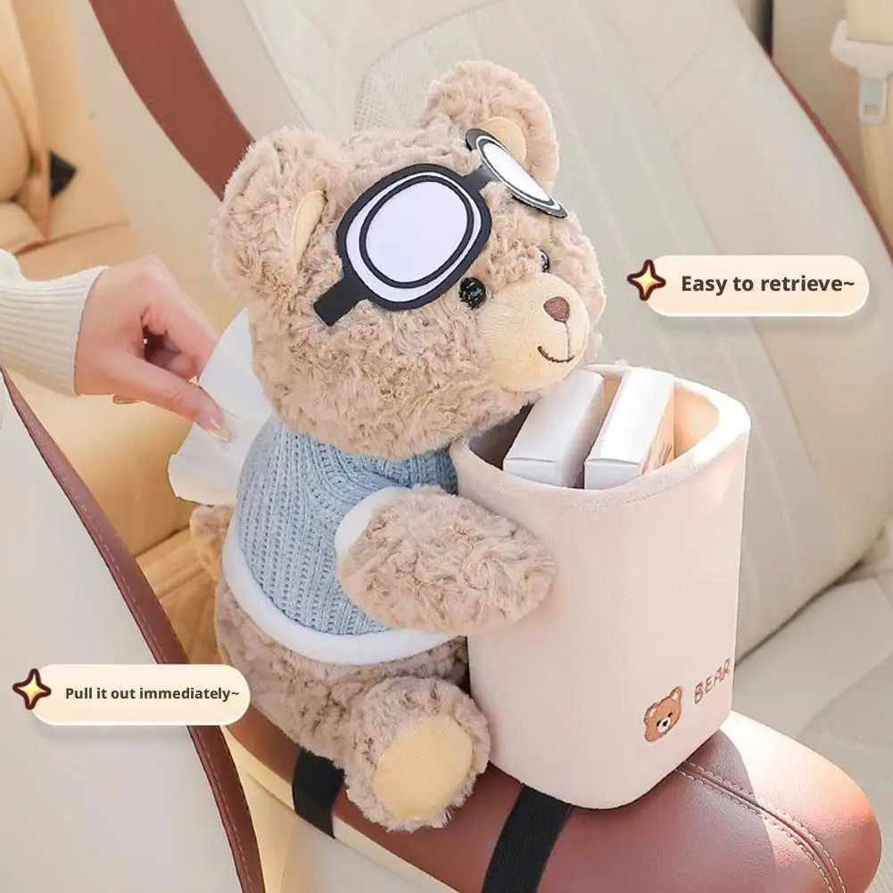 Cartoon Cute Car Tissue Box Creative Car Armrest Box Garbage Can 2 In 1 Tissue Bag Multi-functional Storage Bag For Home Office