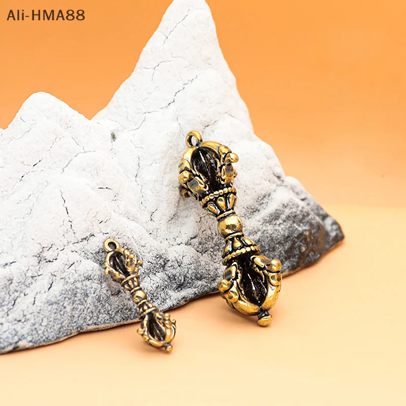 

HMA88-1pc Vintage Brass Tibetan Handcraft Buddhist Copper Five Shares Dorje Vajra Pestle Key Ornaments Home Desk Decoration