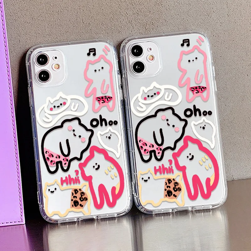 Katze Cartoon Weiche Telefon Fall Für iPhone 17 Pro Max 17 Air 13 14 15 16 iPhone 11 12 Transparent Silikon stoßfest Funda Abdeckung