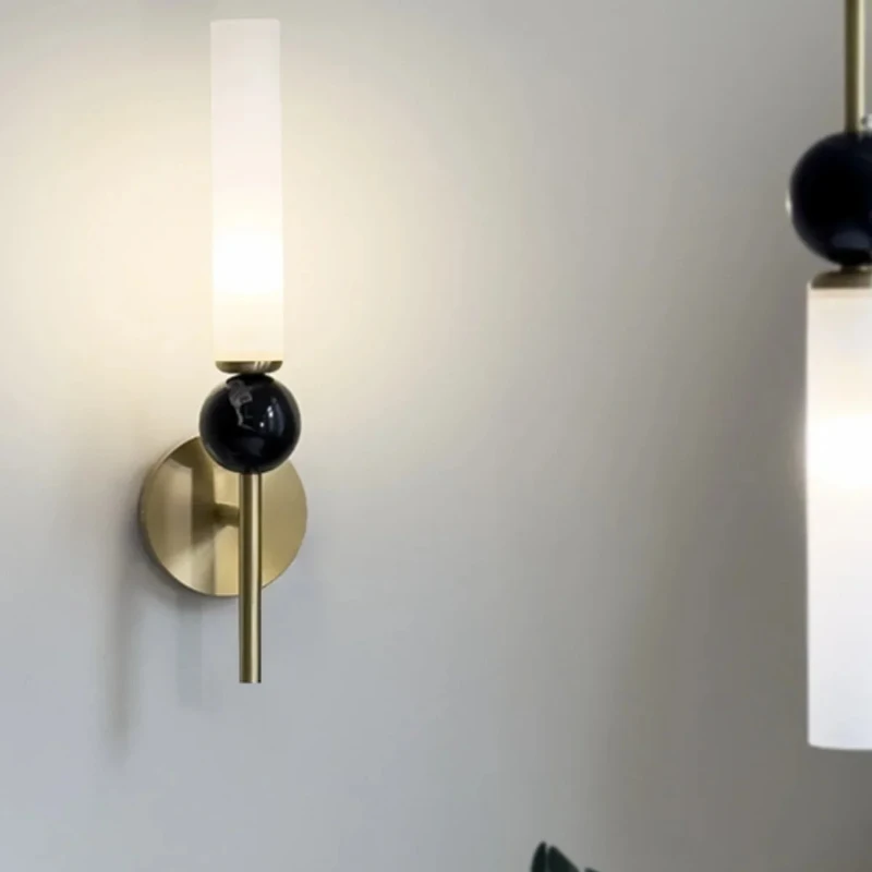 Nordic Minimalist All Copper Wall Lamp Hotel Living Room Bedside G9 LED Pendant Light Balcony Staircase Indoor Marble Wall Lamp view 5