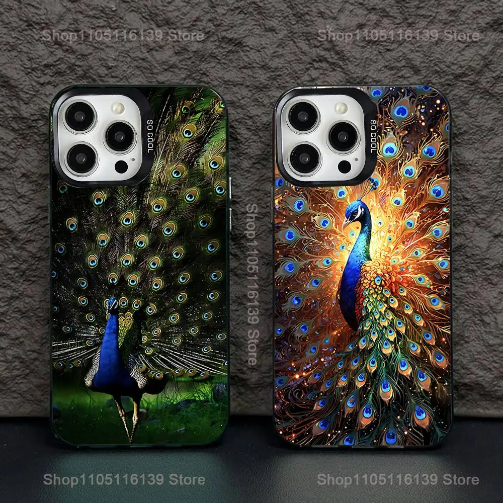 

Bird Peacock Feather Phone Case For iPhone 17,16,15,14,13,12,11,Pro,Max,Plus,E,Air,Mini Black Tpu IMD Cover