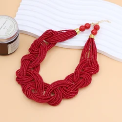 Bohemian Ethnic Style Hand Woven Multi-Layer Rice Bead Necklace Unisex Natural Material Jewelry