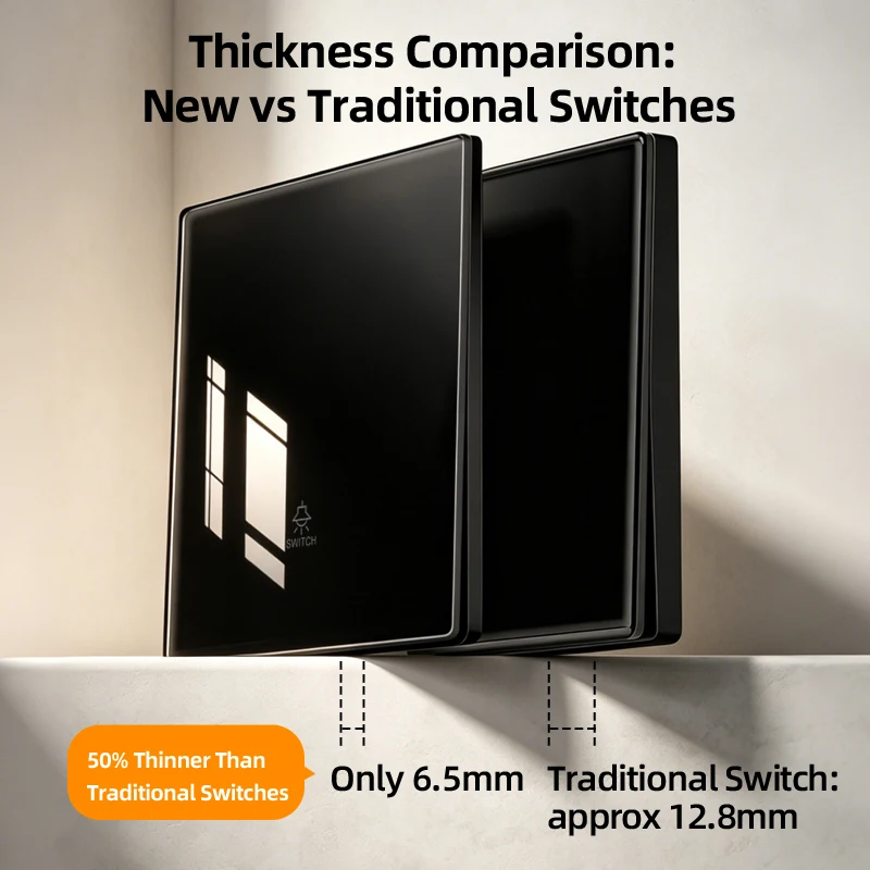 Ultrathin Curved Surface Black Mirror Tempered Glass Wall Switch Panel 1/2/3/4 Gang 86*86mm Classic Series for Home Decor