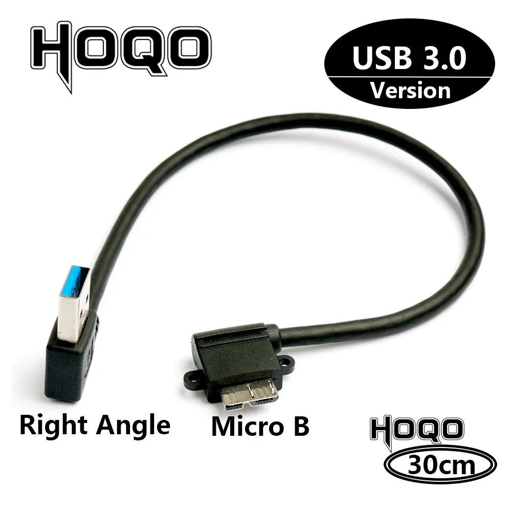 Kabel USB 3.0 90 derajat ke mikro B Male, kabel USB 3.0 sudut kanan bawah dengan dudukan Panel untuk Hard Disk Drive eksternal