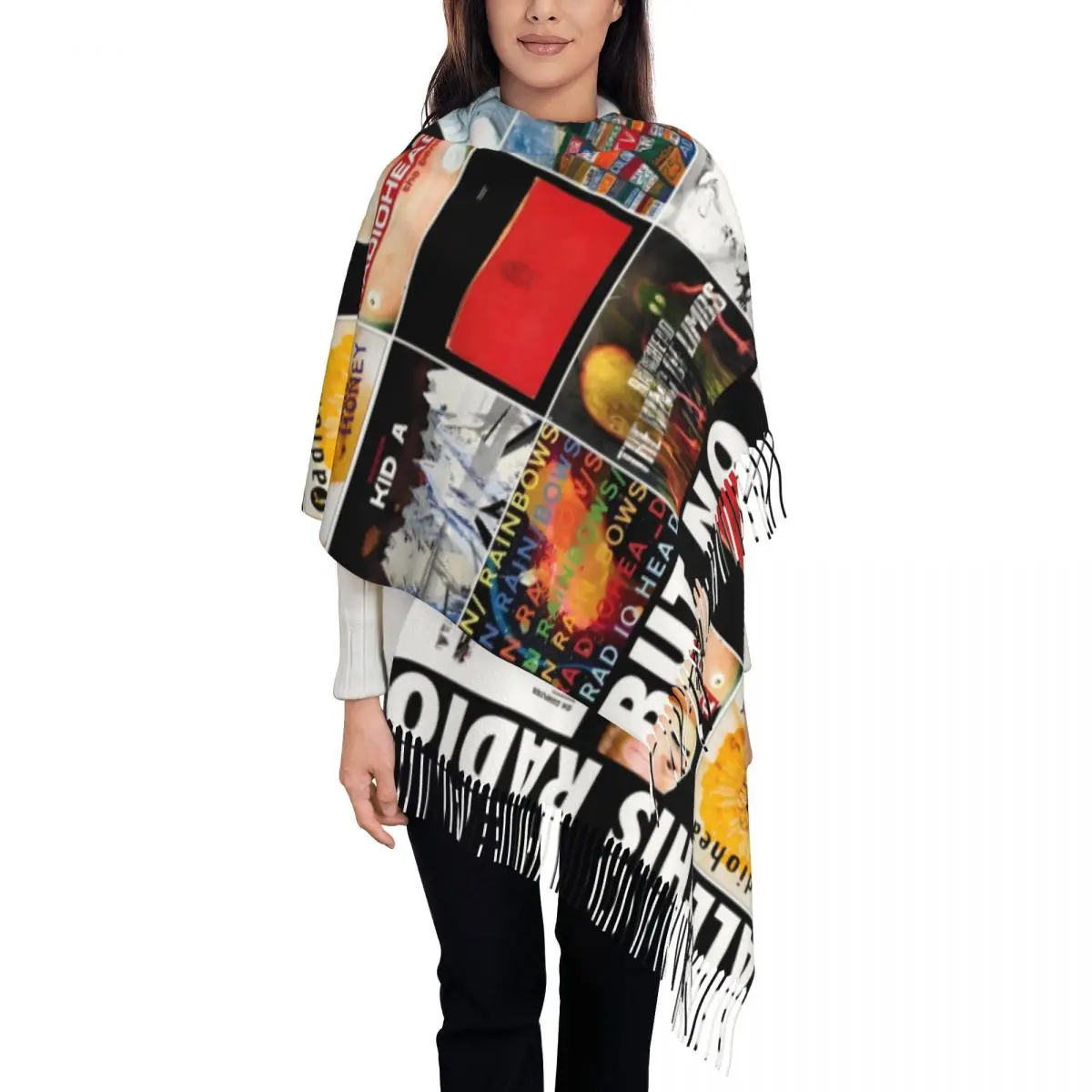 All This Radio But No Head Scarf for Womens Winter Warm Pashmina Shawls and Wrap Radioheads Rock Band Large Shawl Scarf Ladies