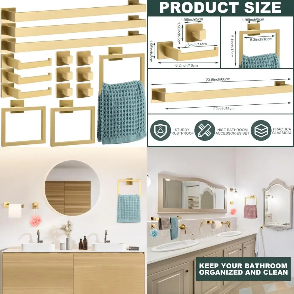 

Набор аксессуаров для ванной комнаты из нержавеющей стали, включая 15 предметов, комплект вешалок для полотенец 23,6 дюйма с вешалками для полотенец и кольцами