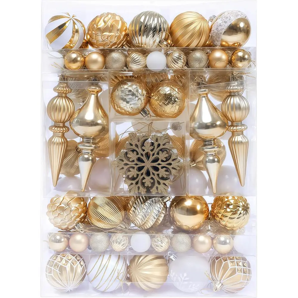 

Chrisas Tree Ornaments Decorations Set-116ct 1.18-6.5 Inch Assorted White Gold Shatterproo Decorative Hanging Chrisas Ball Ornam