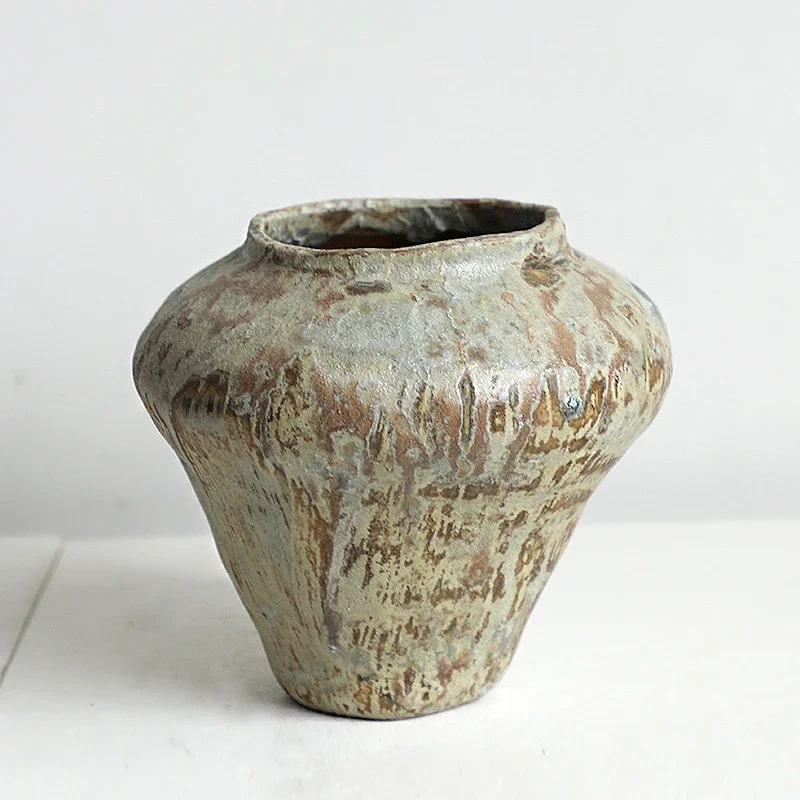 Zen retro Chinese-style wabi-sabi wind coarse pottery flower ware hydroponic ceramic vase B & B hotel living room decoration