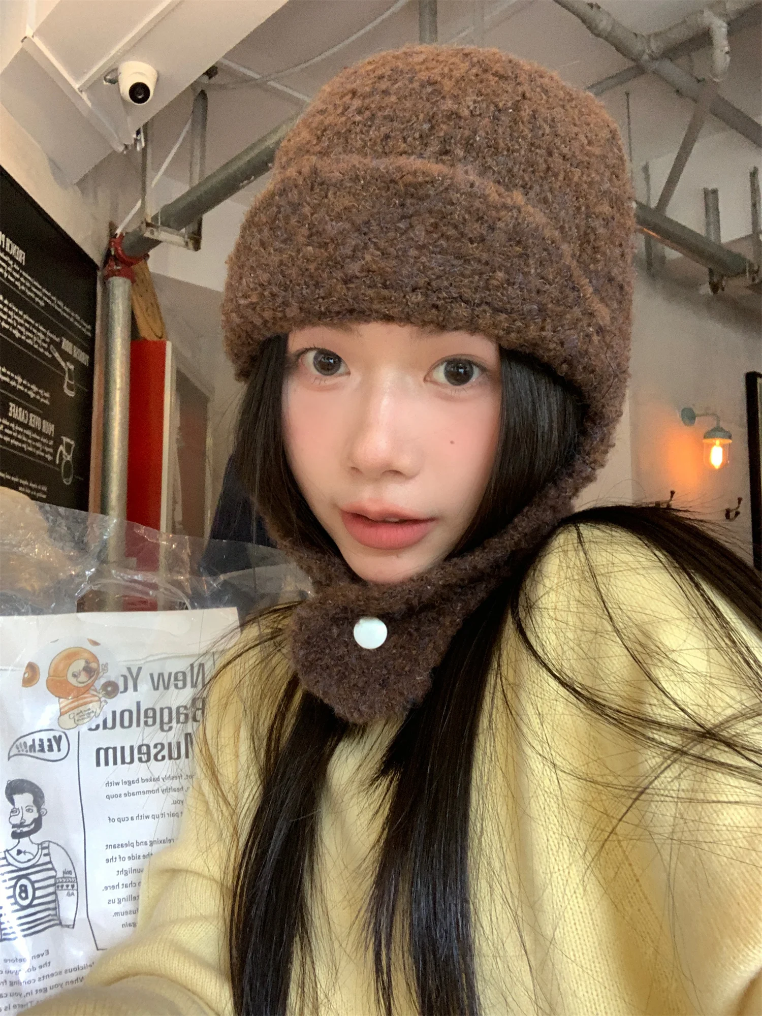 

Warm Woolen Knitted Flng Cap for Women Winter Small Face Appearance Ear Protection Overhead Sle Sweet Cute Sle Streetwear