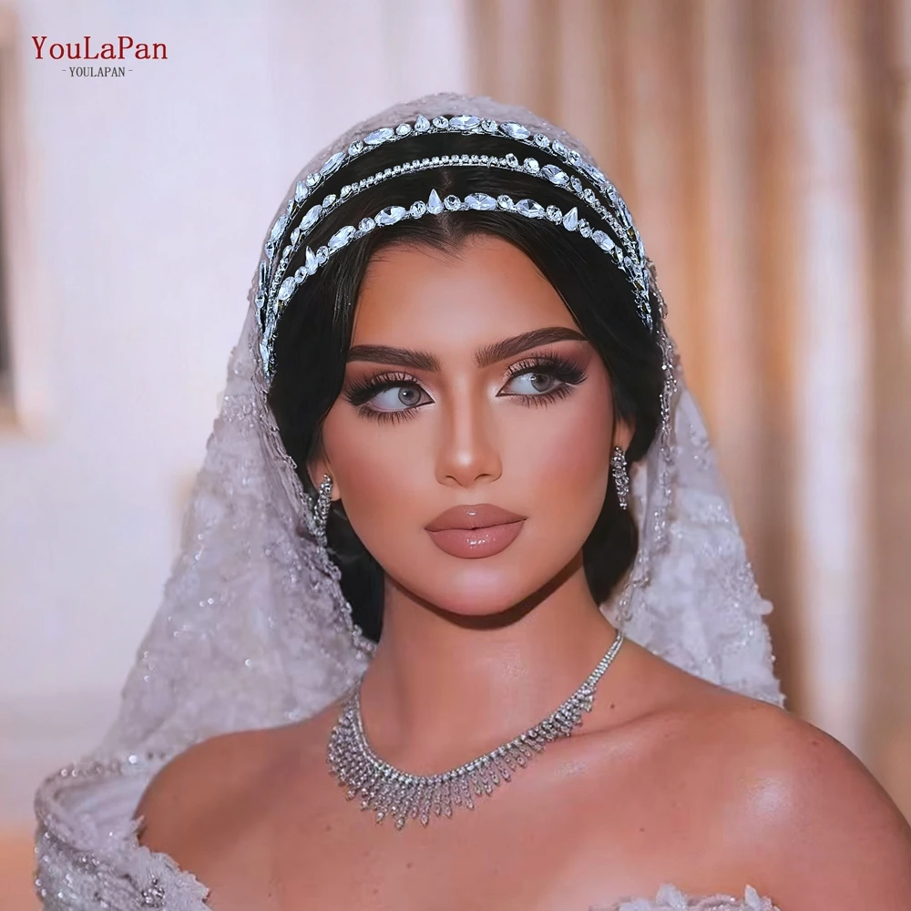 

YouLaPan Sparkling Wedding Hairpiece Rhinestone Headband Multiple Rows for Wide Hair Hoop Hair Jewelry Spring Headdress HP960