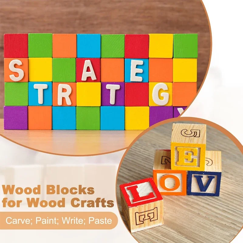 100pcs 2cm Wooden Cubes, Unfinished Natural Wooden Block Blank Cube for DIY Project Craft Making Painting Baby Showers