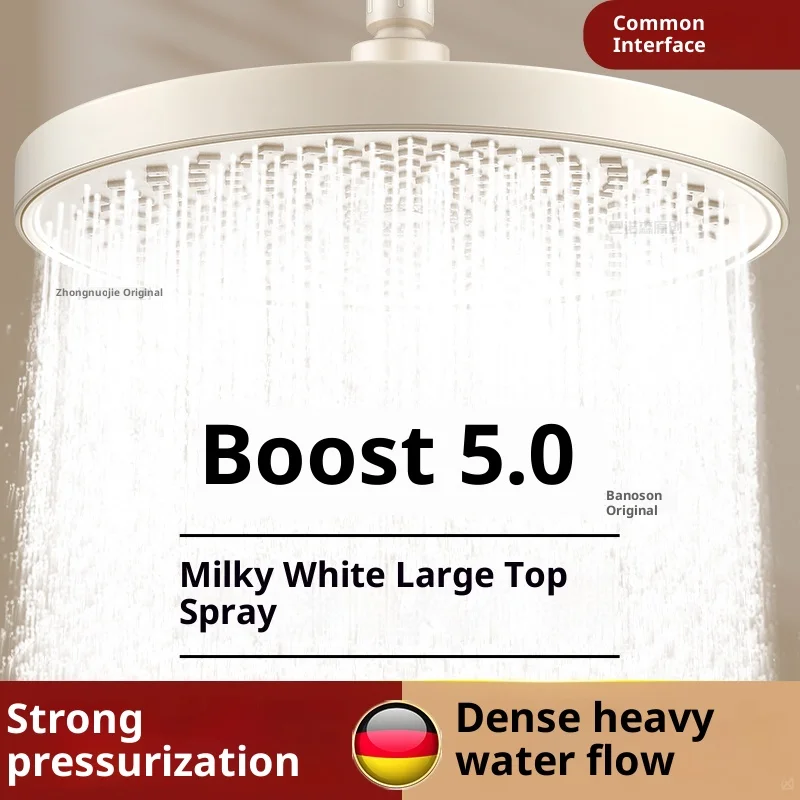 

Cream White Pressurized Overhead Shower Head - Single-Head, Home-Use for Bathing