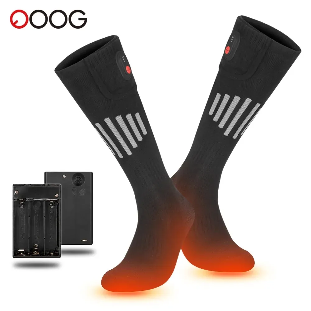 65 ℃   Calcetines calefactables, calcetines calefactores cálidos de invierno con estuche para batería, calcetines de esquí eléctricos calentados para motos de nieve, botones controlables para exteriores