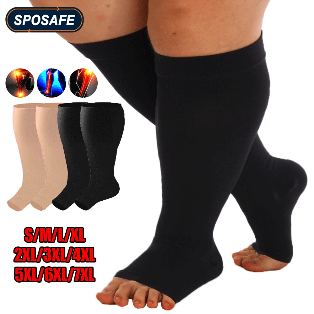 1Pair Varicose Vein Knee High Stockings Elastic Leg Support Shin Sock Compression Calf Sleeves for Travel, Work, Fatigue Relief