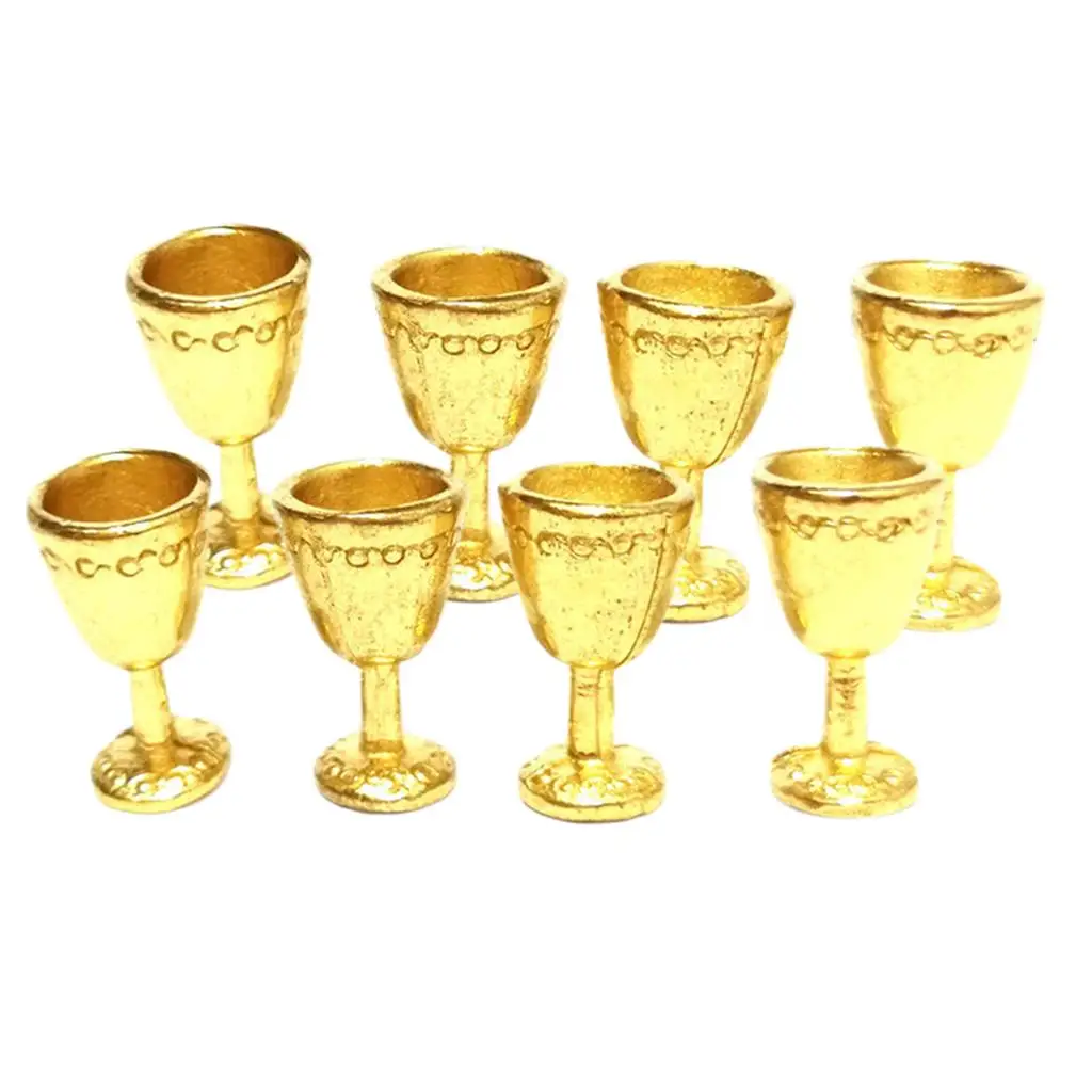 Simulation Wine Glasses Miniature Metal Tableware 8 Pieces for Dollhouse Furniture 1 12 Scale Accessories