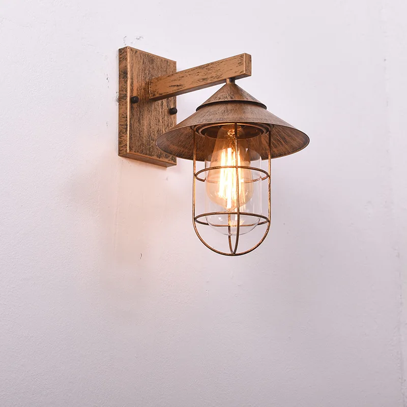 

Industrial Style Retro Wrought Iron Glass Wall Lamp Corridor Aisle Staircase Lamp Bedroom Bedside Lamp Creative Indoor Light