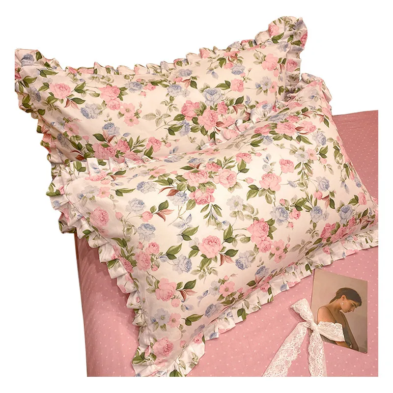 Set of 2 100% Cotton Pillow Cases, Ins Pastoral Style Large Pillow Cover