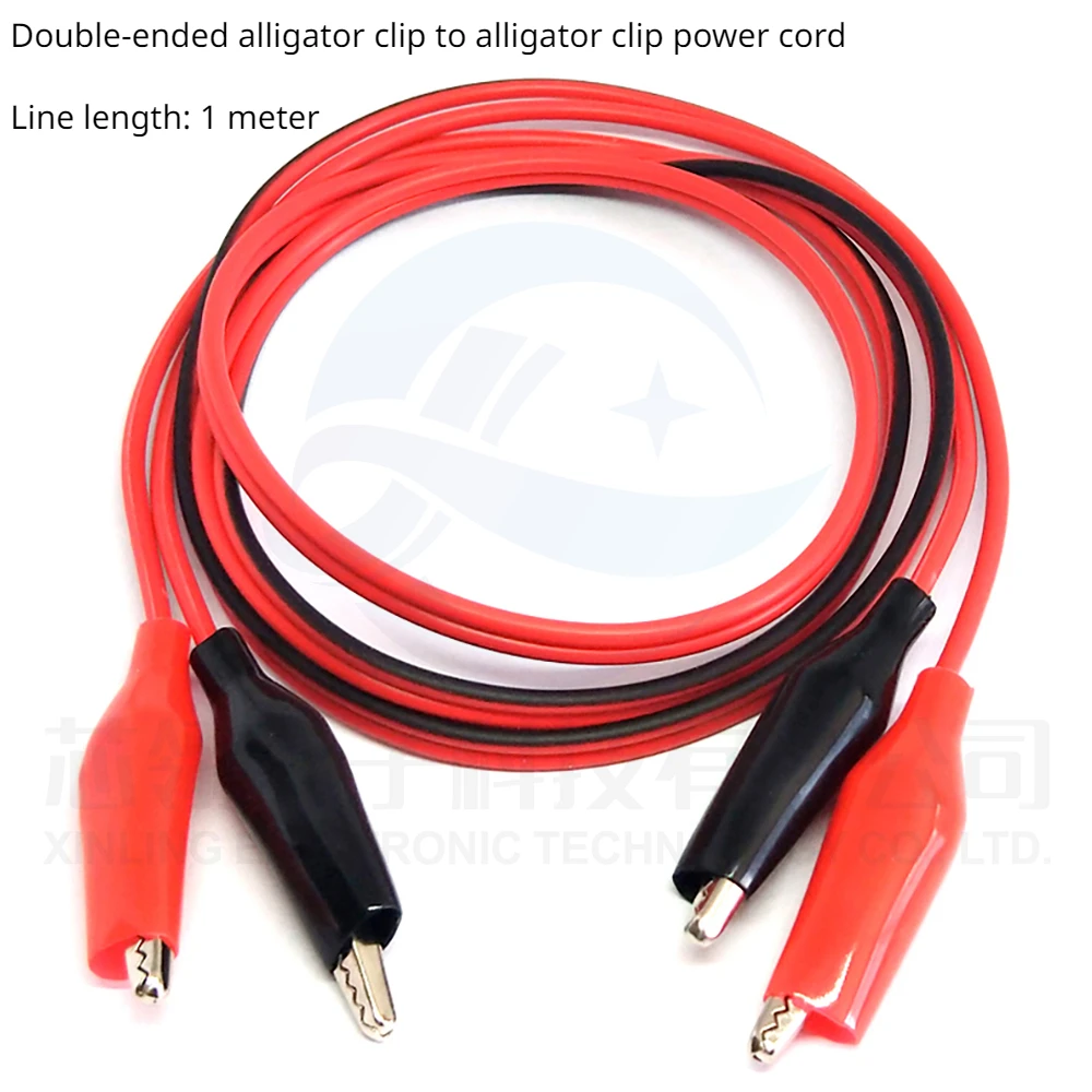 Double-ended crocodile clip cable, crocodile clip to crocodile clip test cable, red/black 2 wires, 4 clips, 1 meter long